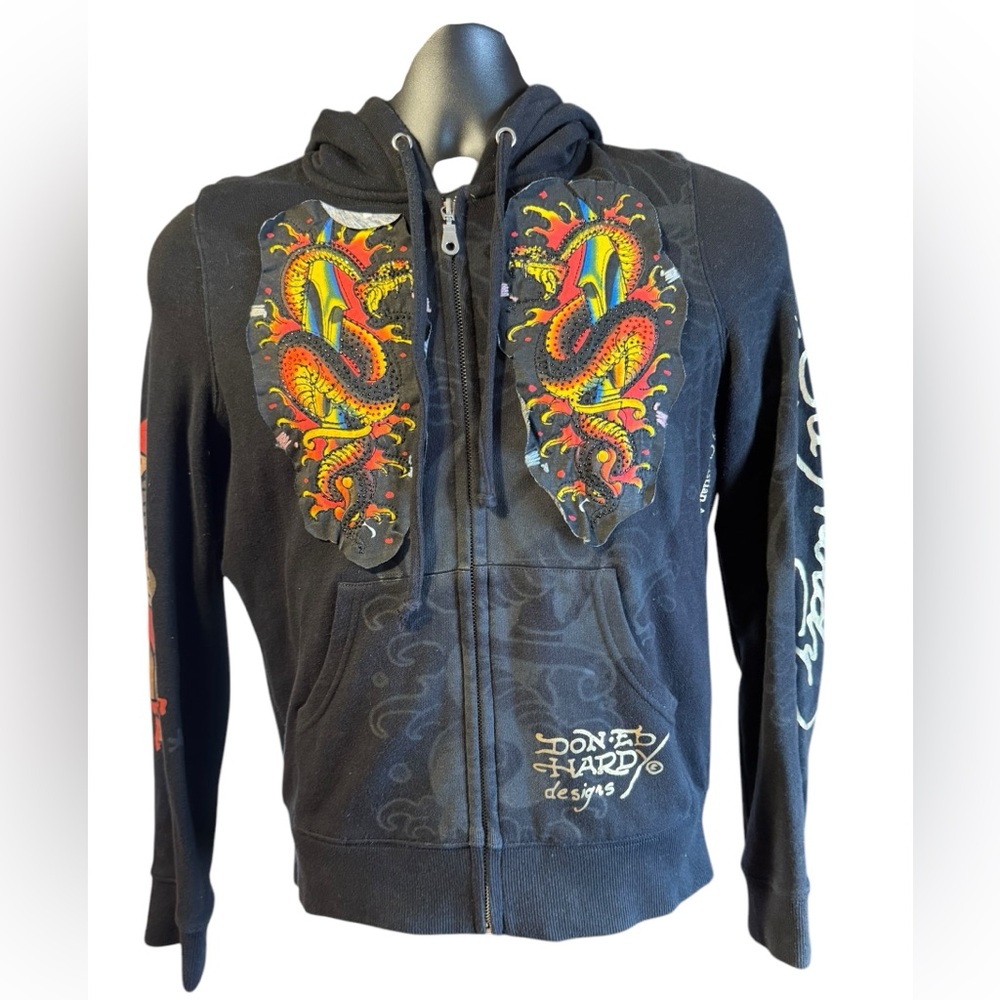 Vintage Y2K Ed Hardy by Christian Audigier Gold and Black Hoodie.